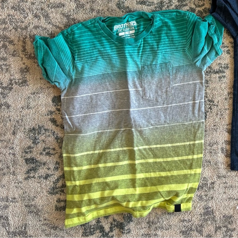 Brother Kids Tee with Gradient Stripes - Teal, Gray, and Yellow
